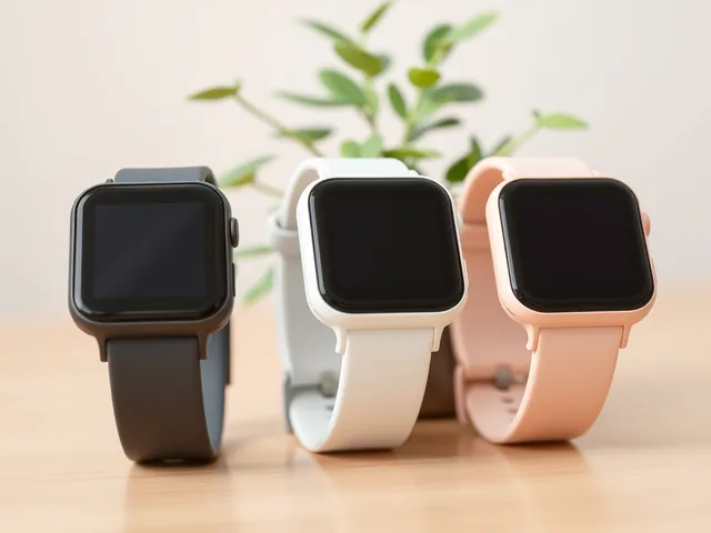 Three fitness tracker watches in black, white and pink standing side by side