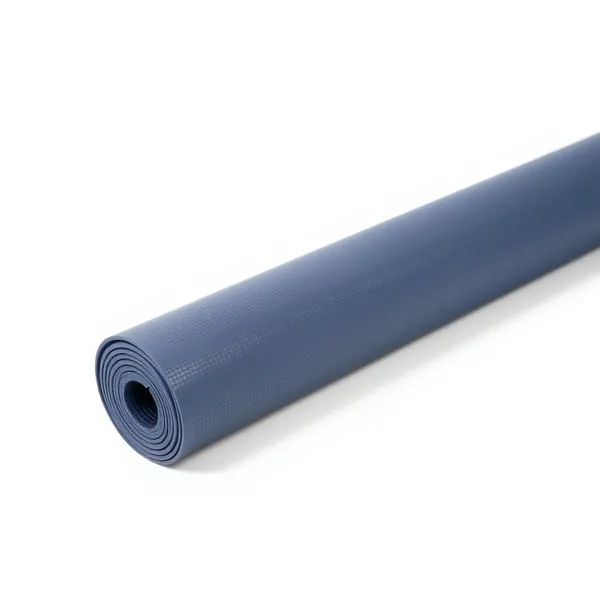 A rolled navy blue yoga mat (illustrative image)