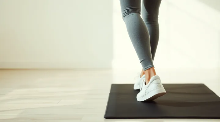 Legs in leggings and sneakers walking on a slim walking pad