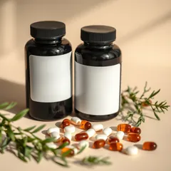 Multivitamin bottles and tablets