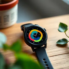 A black smartwatch on a wooden table