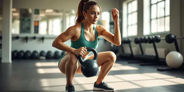 A woman doing a goblet squat with a kettlebell