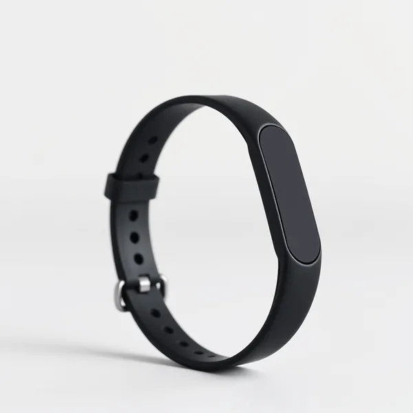 A black fitness tracker wristband