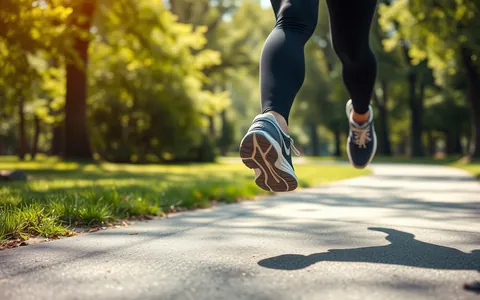 A runner’s legs mid-stride on a park path