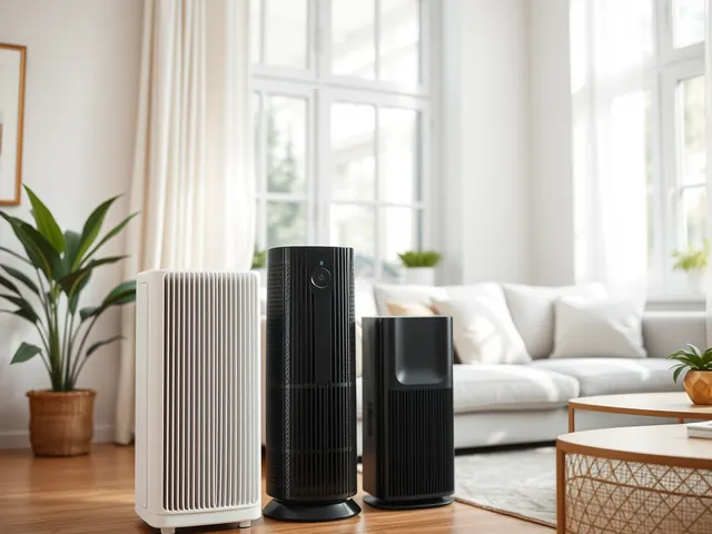 A white and a black air purifier side by side