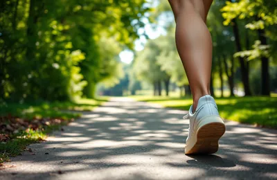 Walking along a sunny park path
