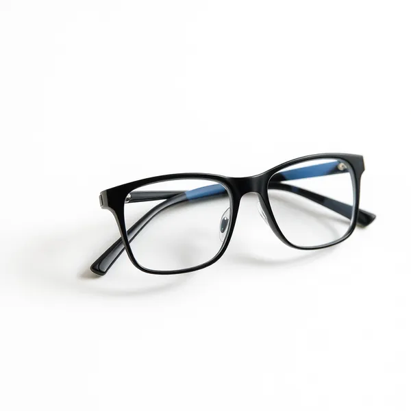 A pair of black-framed glasses