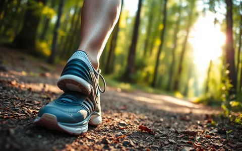 Sneakers on a sunny forest trail