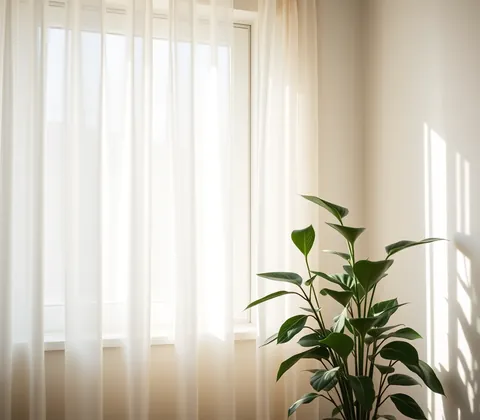 A tall green plant beside a bright window