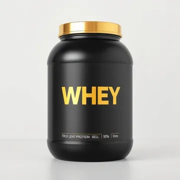 A large tub of whey protein powder