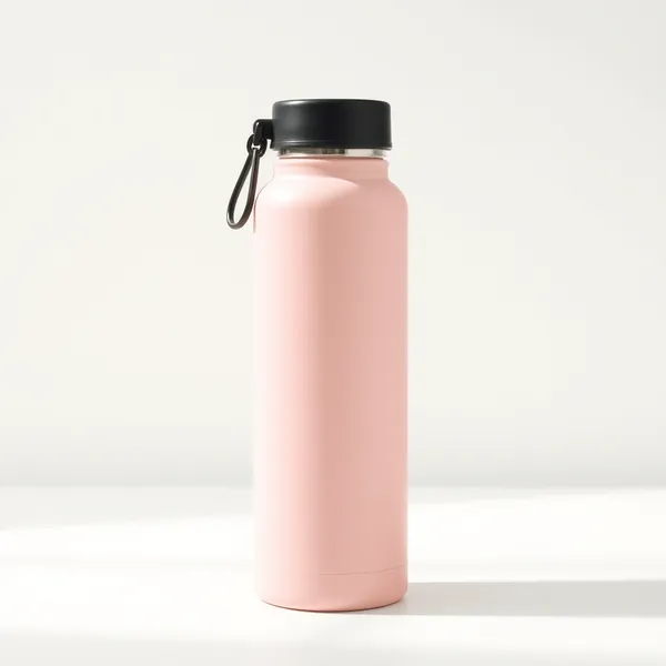 A pink insulated water bottle