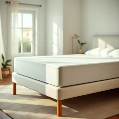 A memory foam mattress in a bright bedroom
