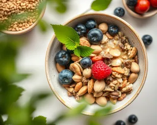 A bowl of berries, nuts and seeds