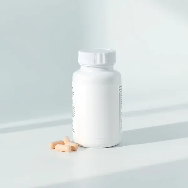 A white and blue bottle of probiotic capsules
