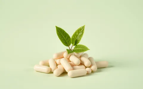 A small heap of cream capsules with green leaves