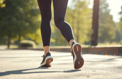 A runner walking slowly on a sunny pavement