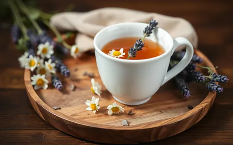 A cup of chamomile tea with lavender