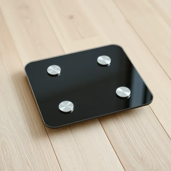 A black glass smart bathroom scale