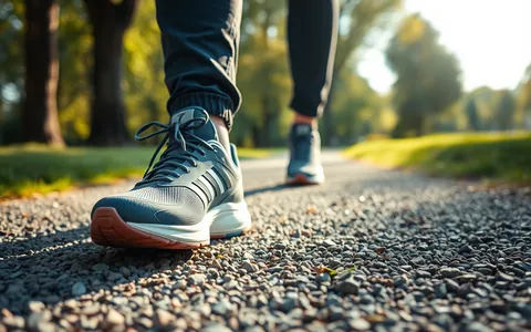Walking sneakers on a sunny park path