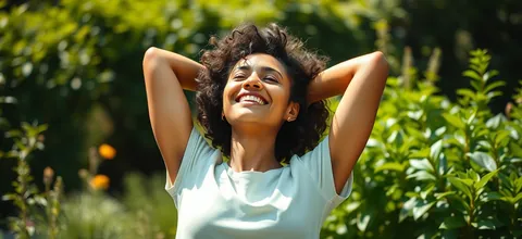 A relaxed woman enjoying the sun in a garden