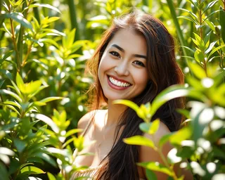 A smiling woman surrounded by green plants