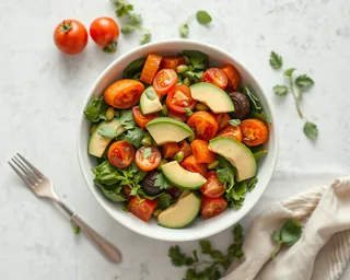 A colourful salad bowl seen from above