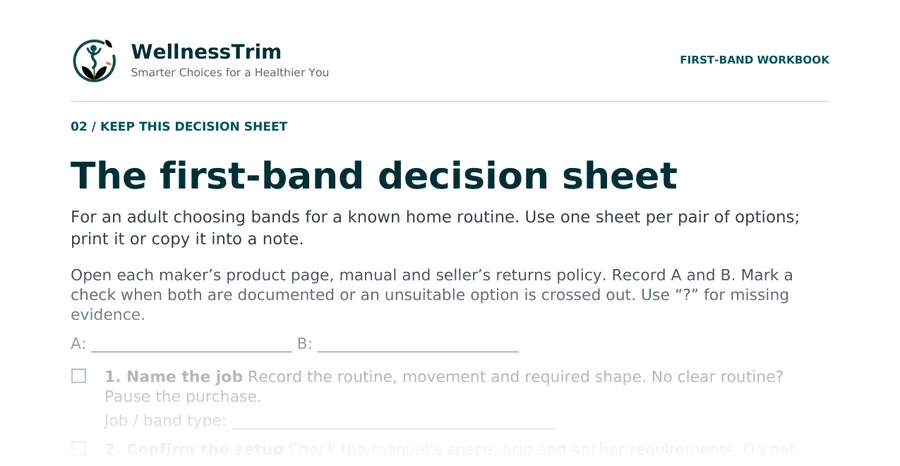Top of workbook page 2: the first-band decision sheet with its first checks, fading out