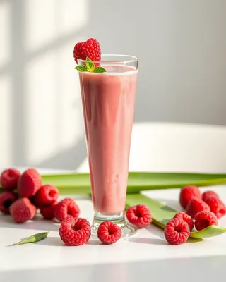 A pink berry smoothie with raspberries